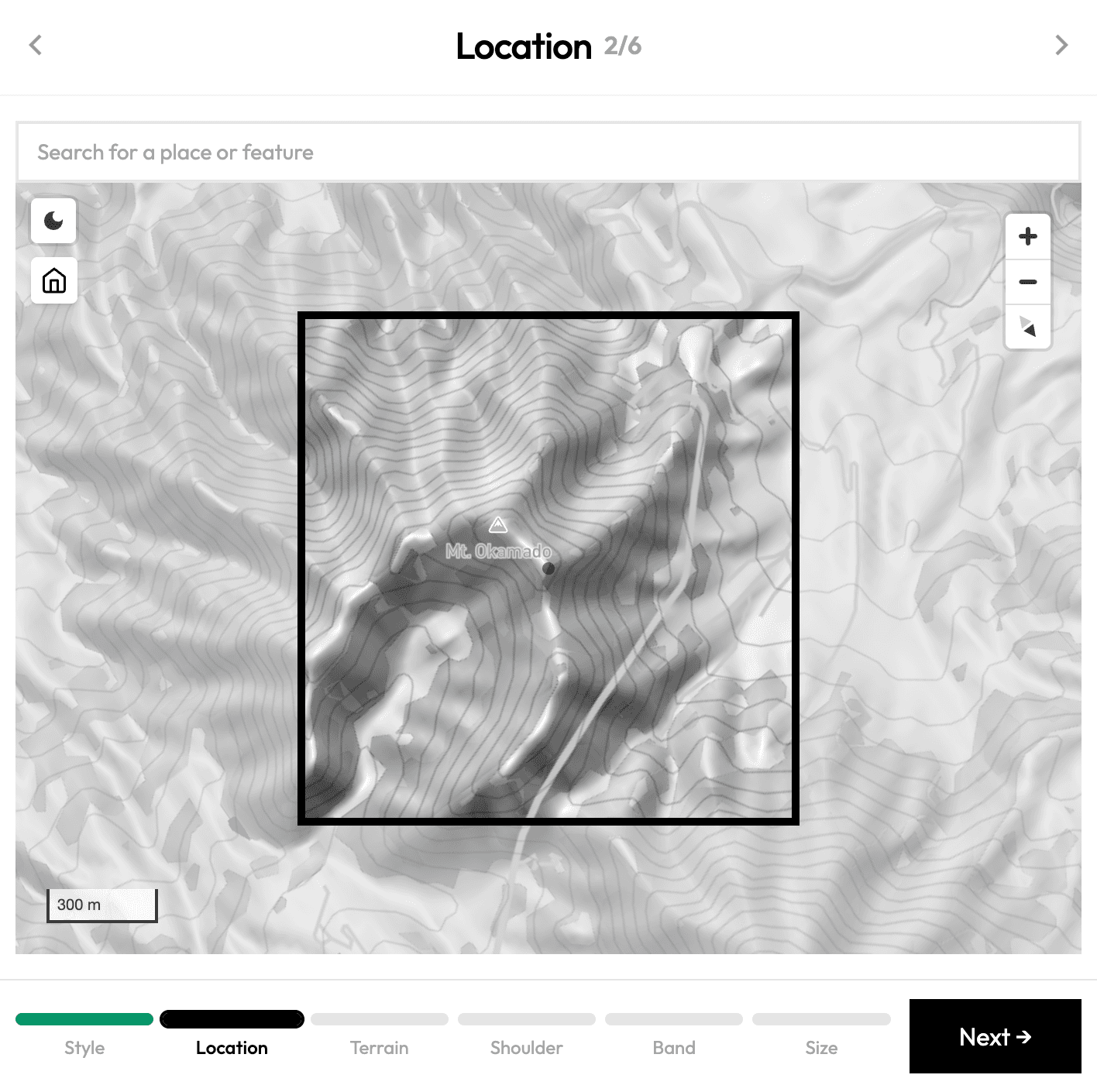 Map location selection interface